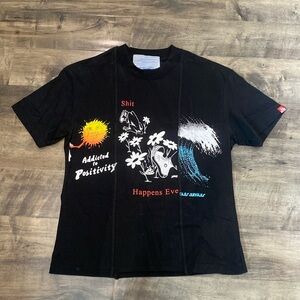 JUNGLES JUNGLES black crew neck graphic print knit short sleeve T-shirt